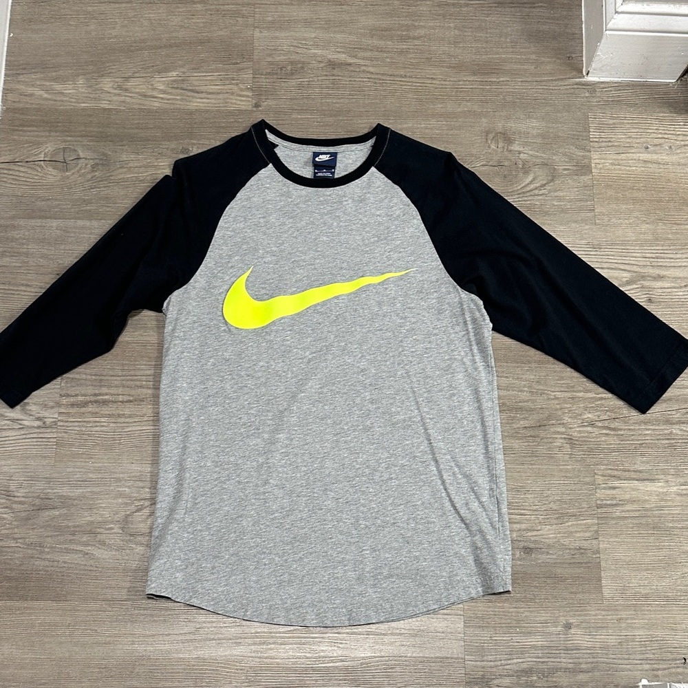 Nike Gray and Black Raglan Tee with Yellow Logo 3/4 sleeves